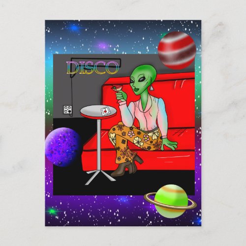 1970s Retro Extraterrestrial in Disco Lounge Postcard