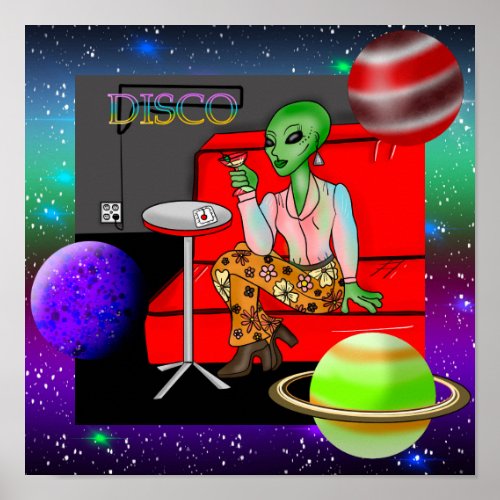 1970s Retro Extraterrestrial in Disco Lounge Poster