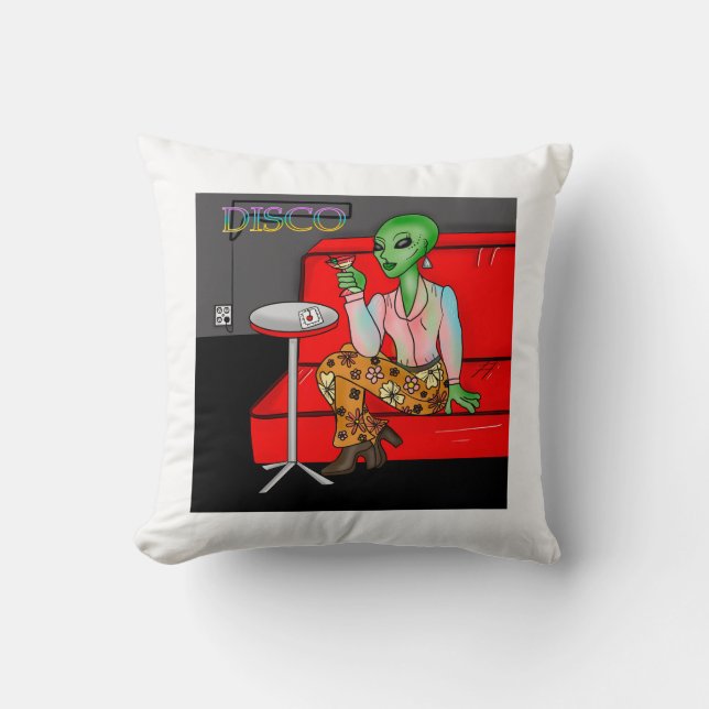 1970's Retro Extraterrestrial in Disco Lounge Throw Pillow (Front)