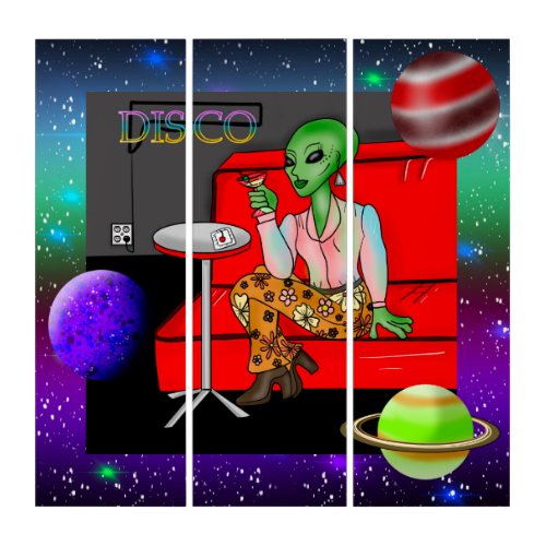 1970s Retro Extraterrestrial in Disco Lounge Triptych