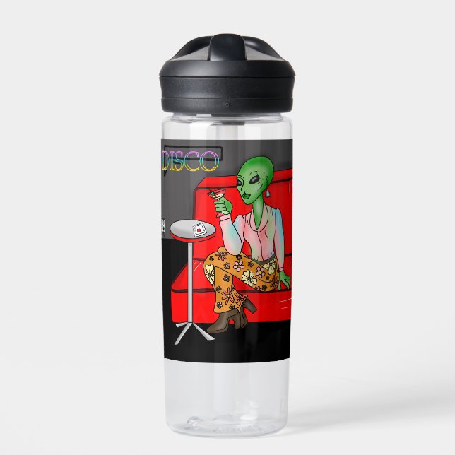 1970's Retro Extraterrestrial in Disco Lounge Water Bottle (Front)