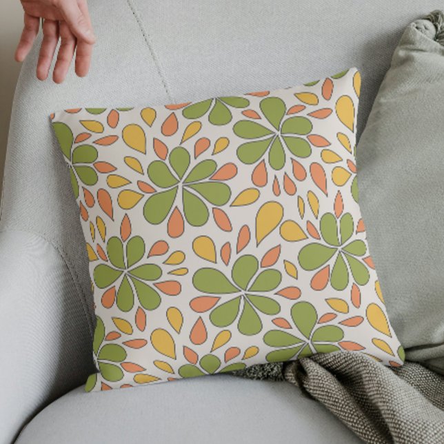 1970s Retro Flower And Seeds Green Yellow Pink Throw Pillow (Creator Uploaded)