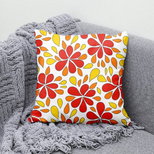 1970s Retro Flower And Seeds Red Orange Yellow Throw Pillow