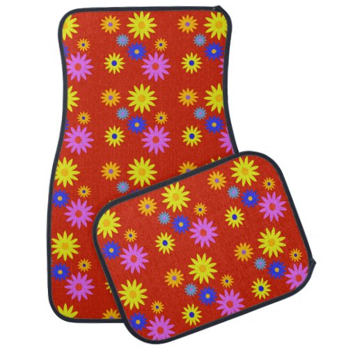 1970s Retro Funky Daisy Flowers Floral Print Car Floor Mat