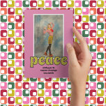 1970s Retro Peace Message Pink Photo Holiday Card<br><div class="desc">Show off your vintage style with this fun photo holiday card. The message "peace" is spelled out in lime green retro style lettering and your vertical or portrait oriented photo is set against a pink background. There's a spot at the bottom for adding your own message.</div>