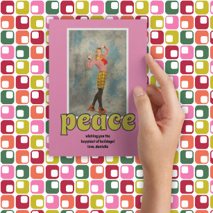 1970s Retro Peace Message Pink Photo Holiday Card