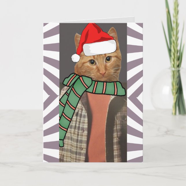 1970s RETRO RED GINGER CAT FUNNY CHRISTMAS CARDS (Front)