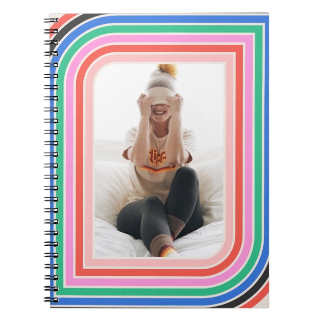 1970s Retro Stripe Customizable Photo Notebook (Front)