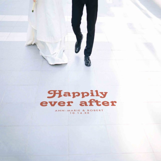 1970's Retro Terracotta Happily Ever After Wedding Floor Decals (Wedding)