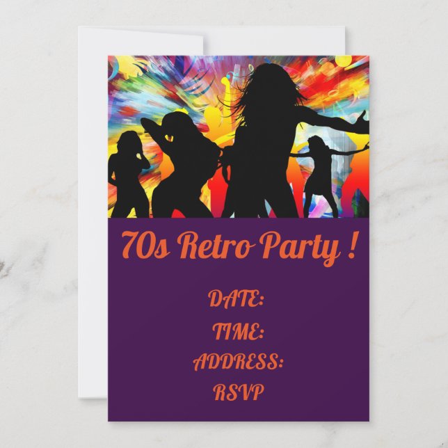 1970s retro theme dance party invitation (Front)