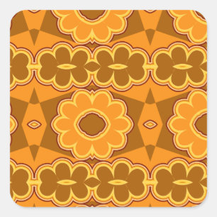 1970s retro vintage flower power brown yellow square sticker