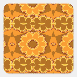1970s retro vintage flower power brown yellow square sticker