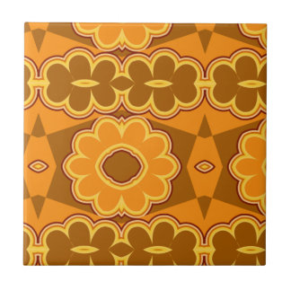 1970s retro vintage flower power brown yellow tile