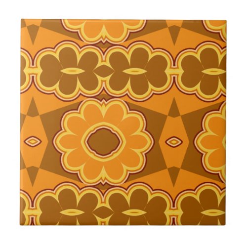 1970s retro vintage flower power brown yellow tile