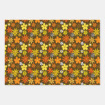1970s Style Floral Pattern Wrapping Paper Set
