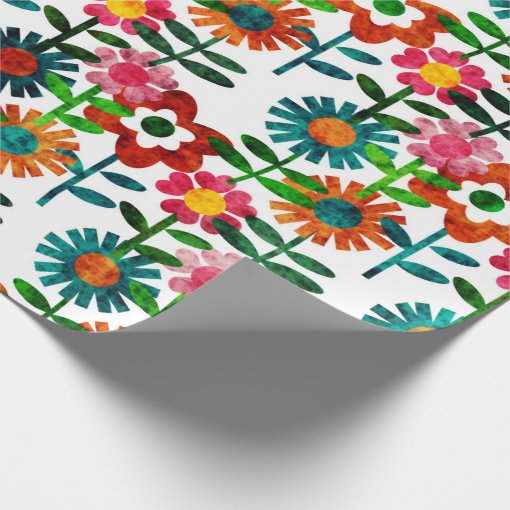 1970s Style Flowers Wrapping Paper Zazzle