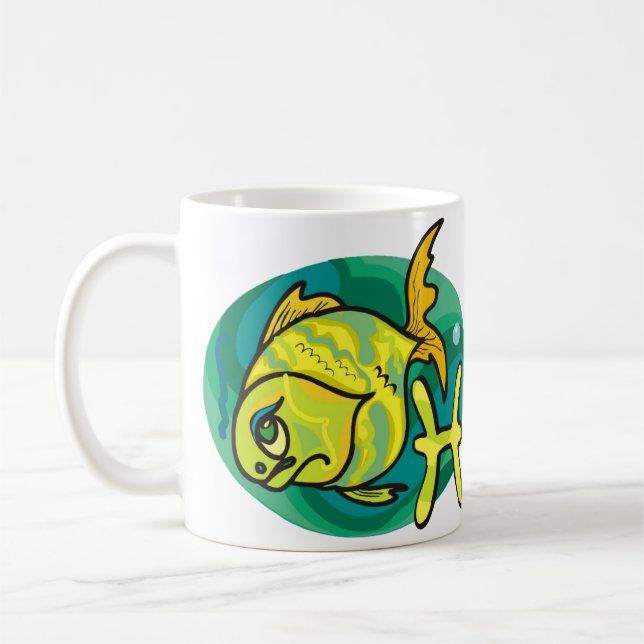 1970s style Pisces Fish Painting Coffee Mug (Left)