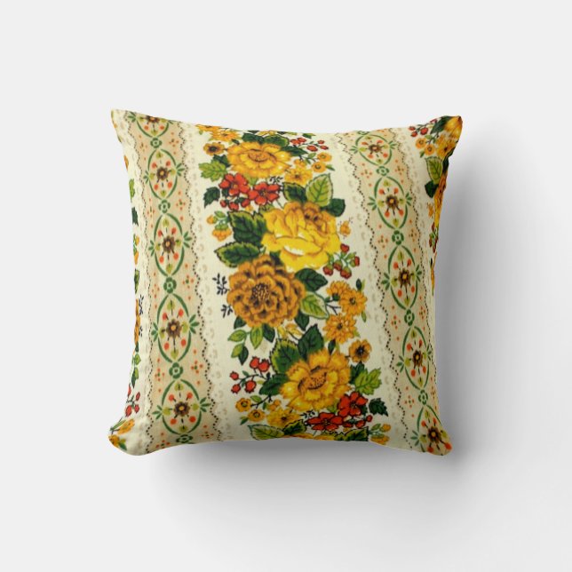 1970's Yellow Flower Pattern Throw Pillow (Front)