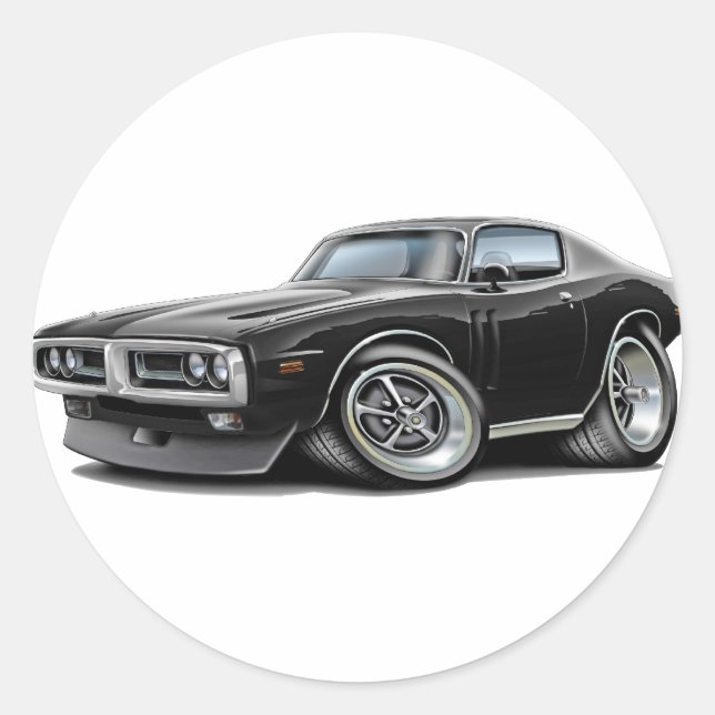 1971-72 Charger Black Chrome Bumper Car Classic Round Sticker (Front)
