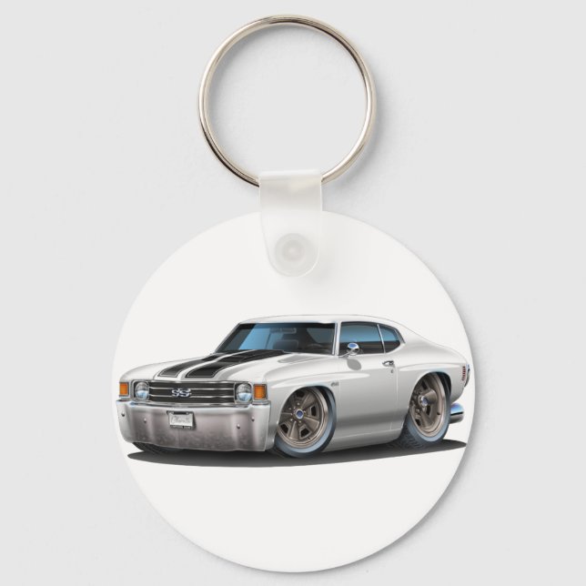 1971-72 Chevelle White-Black Car Keychain (Front)