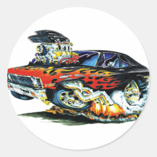 1971-74 Nova Black-Red Flames Classic Round Sticker