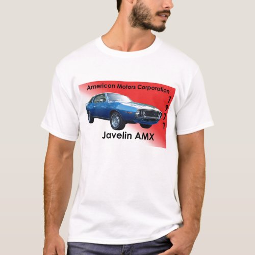 1971 blue Javelin AMX by AMC with red background T-Shirt