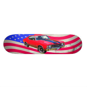 1971 chevrolet Chevelle SS And American Flag Skateboard Deck