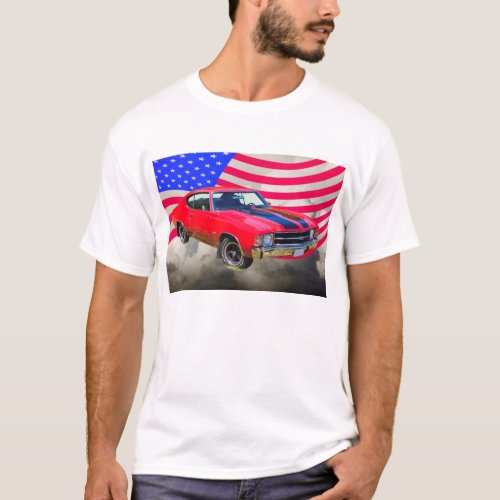 1971 chevrolet Chevelle SS And American Flag T_Shirt