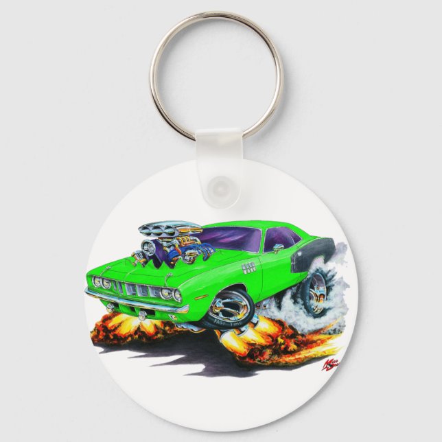1971 Hemi Cuda Lime Car Keychain (Front)