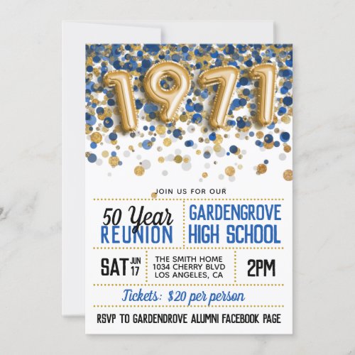 1971 High School College Reunion Invitation