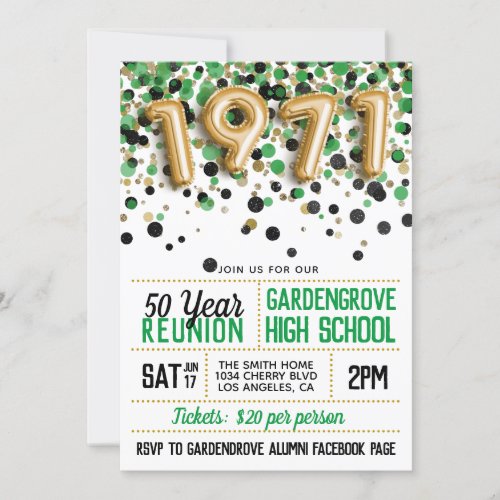 1971 High School College Reunion Invitation