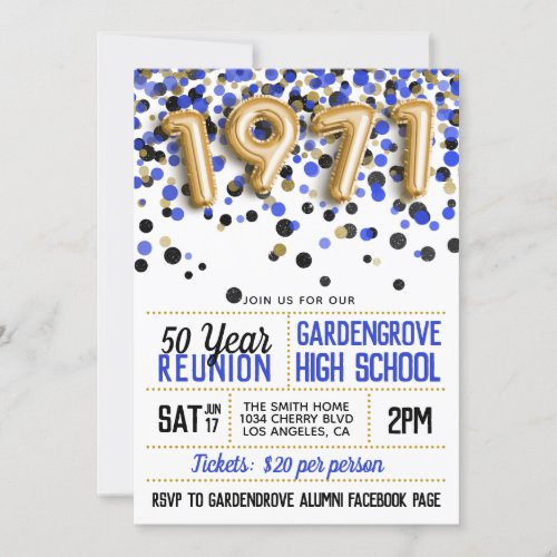 1971 High School College Reunion Invitation