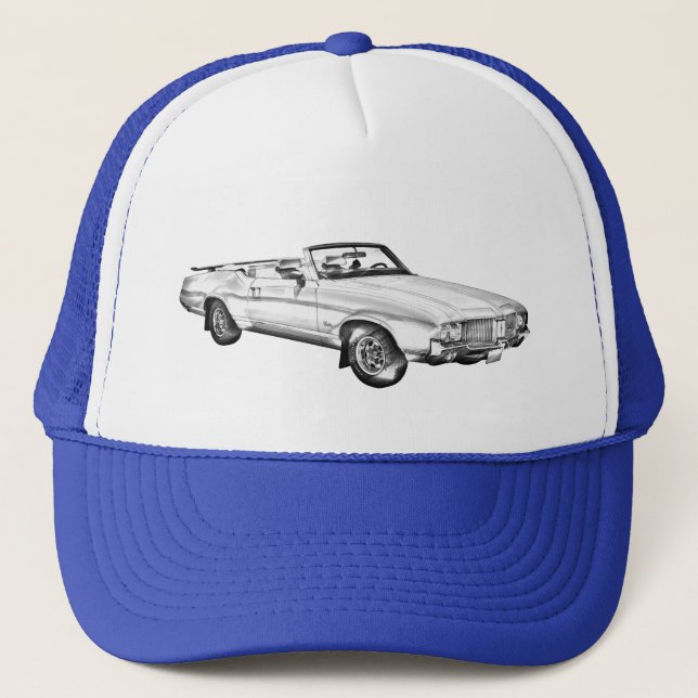 1971 Oldsmobile Cutlass Supreme Car Illustration Trucker Hat (Front)