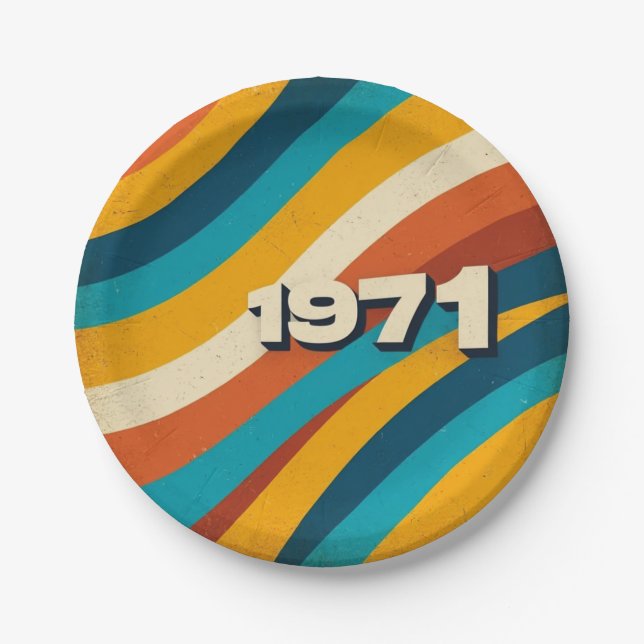 1971 Retro Paper Plates Vintage 70s Groovy Stripes (Front)