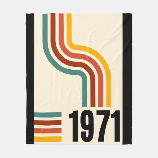 1971 Retro Stripe Rainbow 54th Birthday Fleece Blanket (Front)