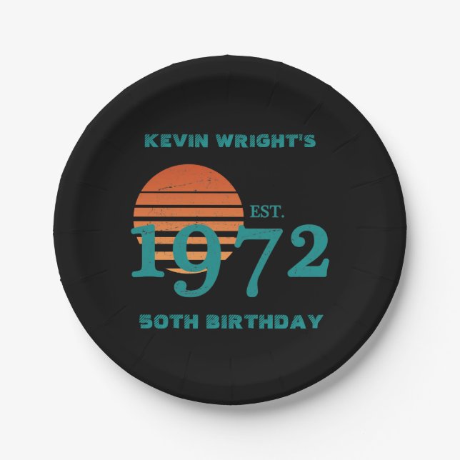 1972 50th Birthday Vintage Sunset Paper Plates (Front)