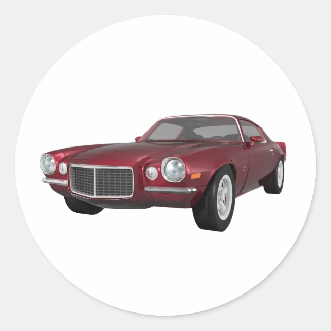 1972 Camaro: Muscle Car: Candy Apple Finish: Classic Round Sticker (Front)