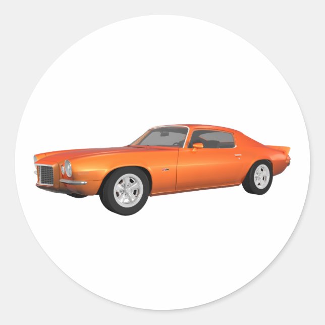 1972 Camaro: Muscle Car: Orange Finish: Classic Round Sticker (Front)