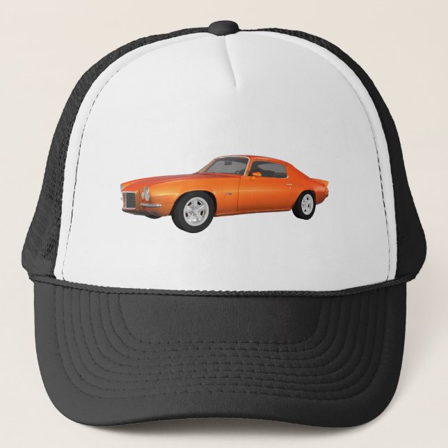 1972 Camaro: Muscle Car: Orange Finish: Trucker Hat (Front)