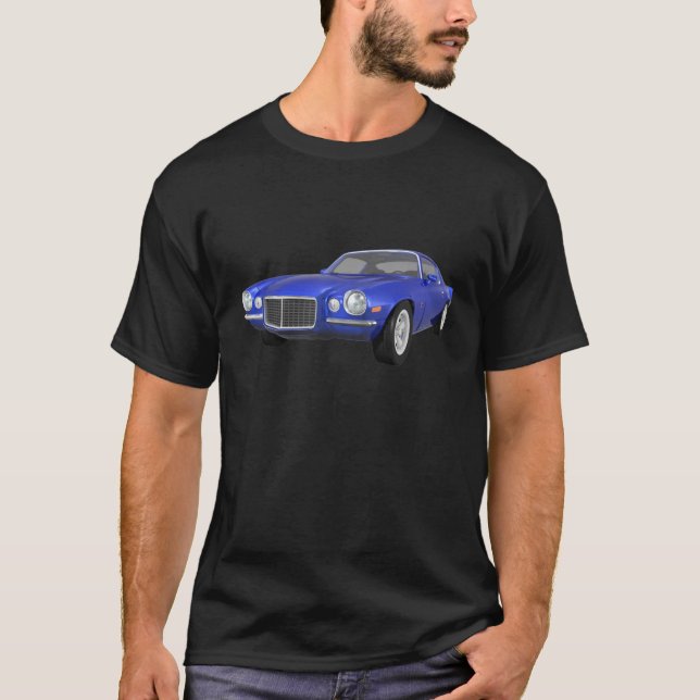 1972 Camaro Z28: Muscle Car: Blue Finish: T-Shirt (Front)