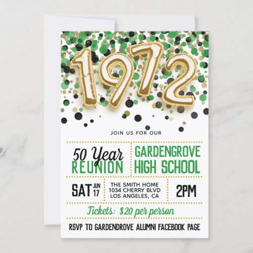 1972 High School College Reunion Invitation