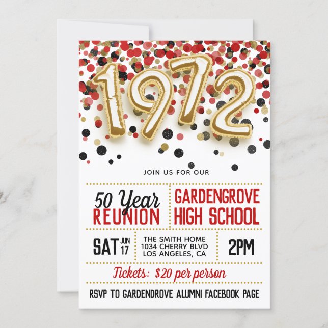 1972 High School College Reunion Invitation (Front)