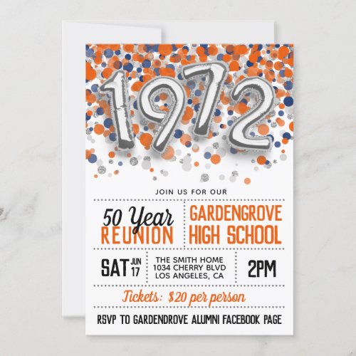 1972 High School College Reunion Invitation