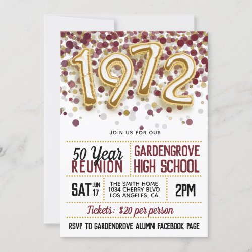 1972 High School College Reunion Invitation