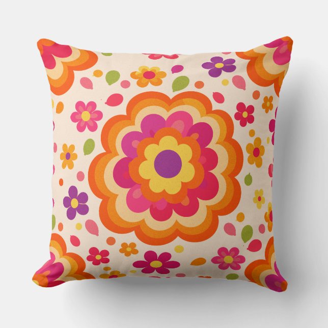 1972 retro flowerburst throw pillow (Front)