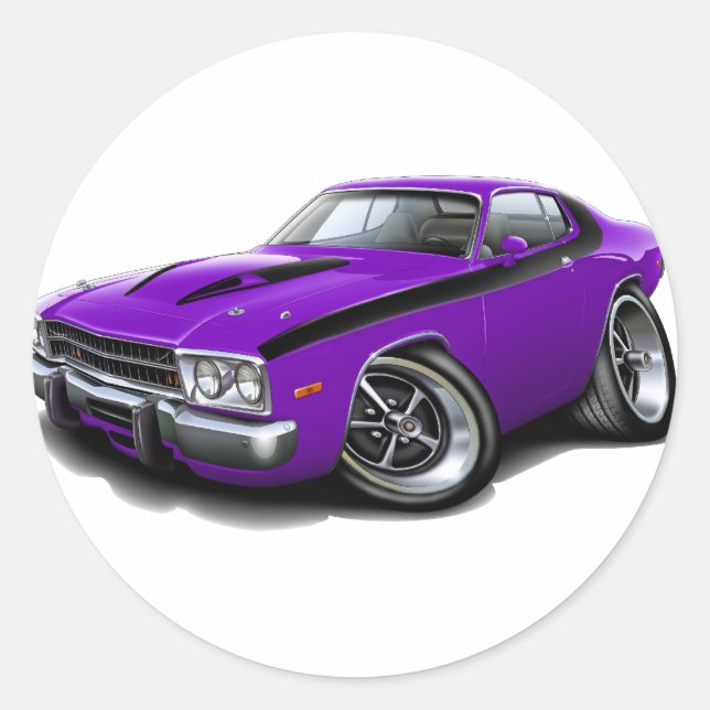 1973-74 Roadrunner Purple-Black Car Classic Round Sticker (Front)