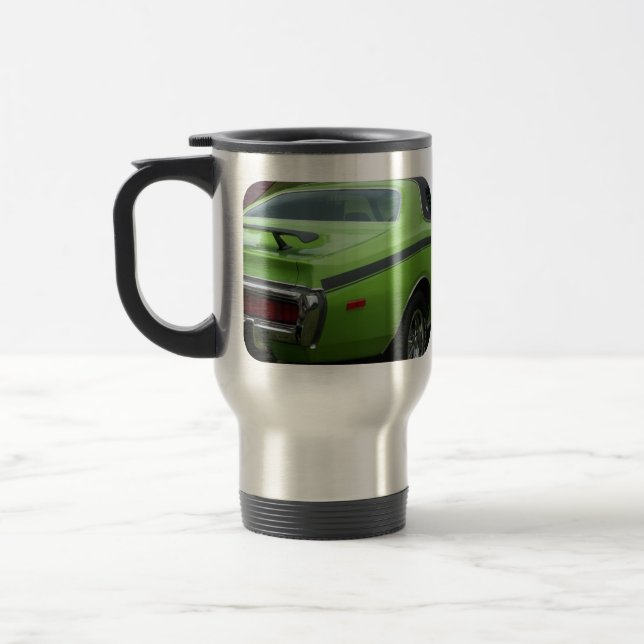 1973 Green Dodge Charger SE Brougham rear quarter Travel Mug (Left)