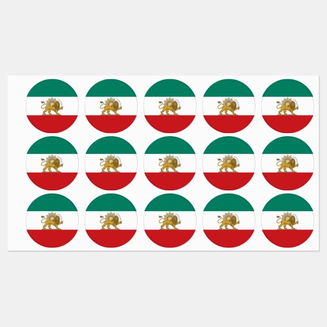 1973 Old Persia Iran National Flag Rounded Labels (Sheet)