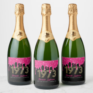 1973 Pink and Black 50th Birthday Sparkling Wine L Sparkling Wine Label