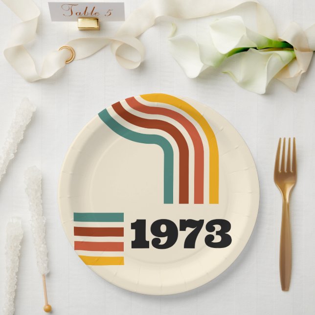 1973 Retro Vintage Poster 50th Birthday Paper Plates (Wedding)